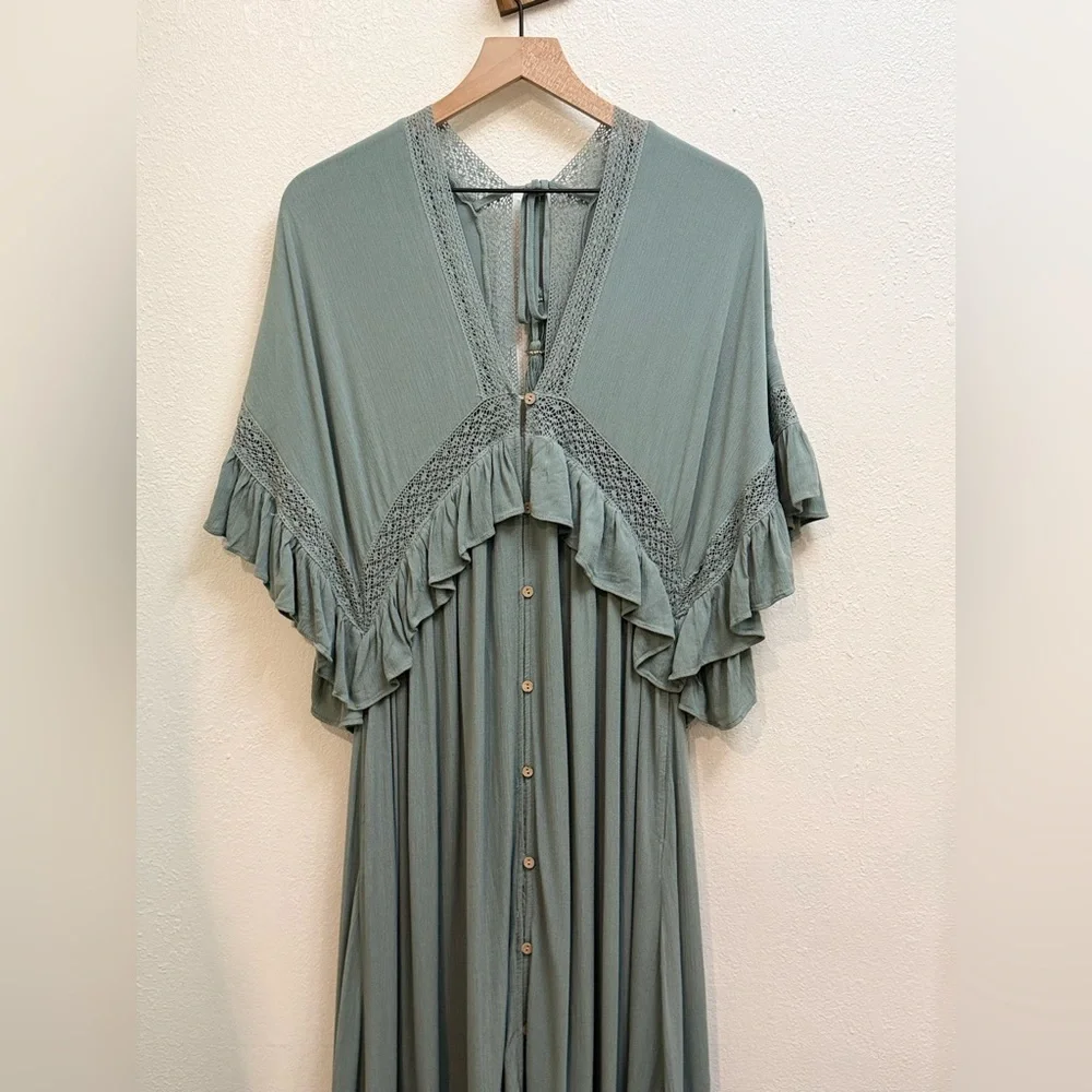 Free People Sage Blue Ruffled Maxi Dress